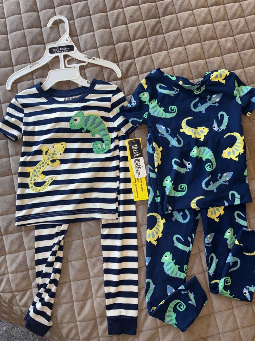 Mick Mack 2 sets navy chameleon kids pajamas - striped print, 4T, NWT